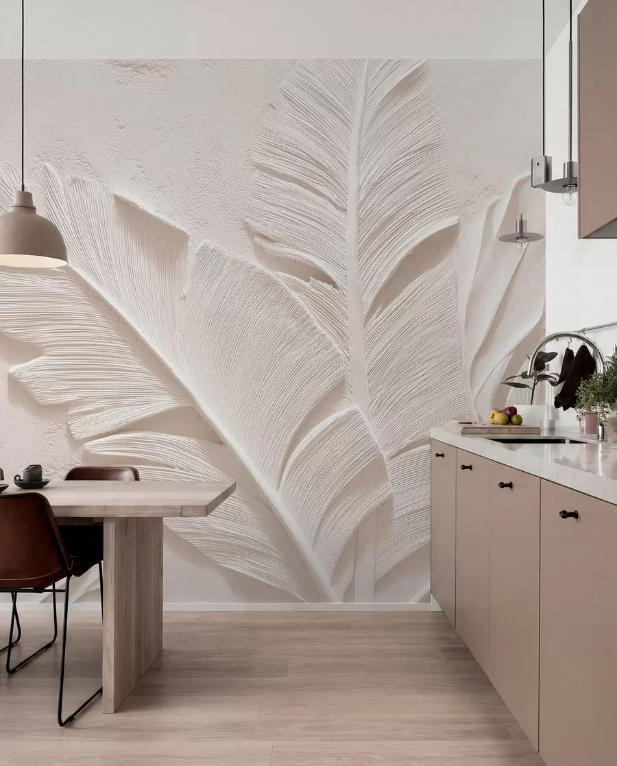 Papier peint Feuilles en relief dans des tons chauds beige-sable w09307v1
