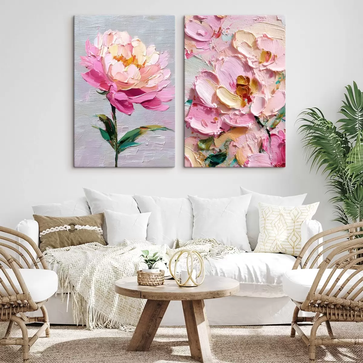 Tableau Art moderne avec des fleurs roses en technique volumétrique m00572