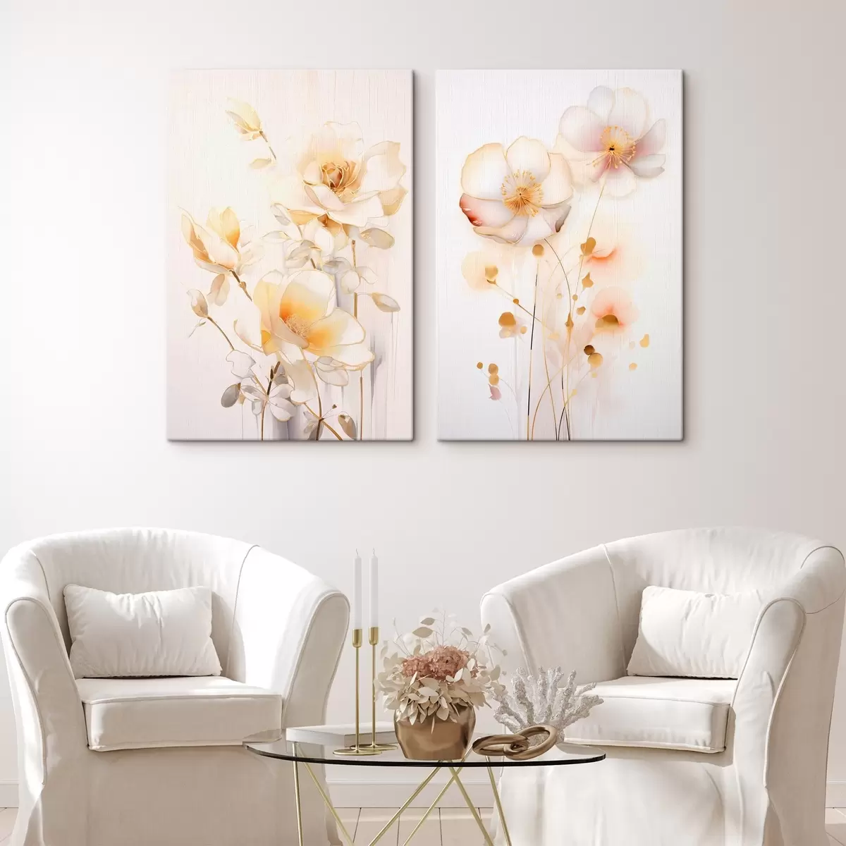 Tableau Duo floral : diptyque doux en style aquarelle avec des lignes élégantes m00577