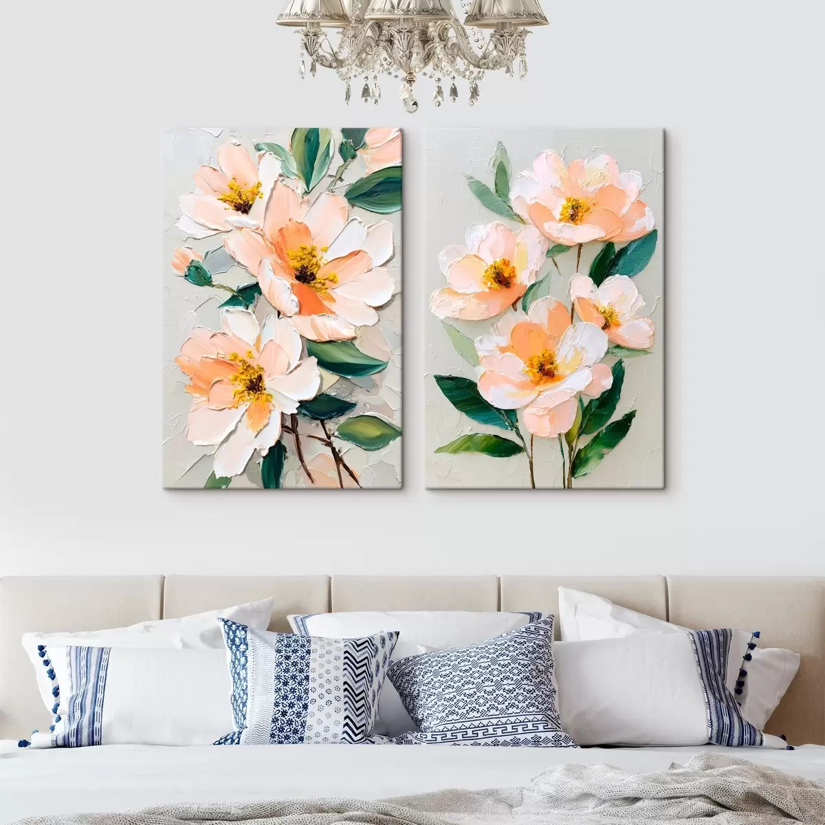 Tableau Peinture à l'emporte-pièce combinant un grand bouquet et des fleurs individuelles m00579