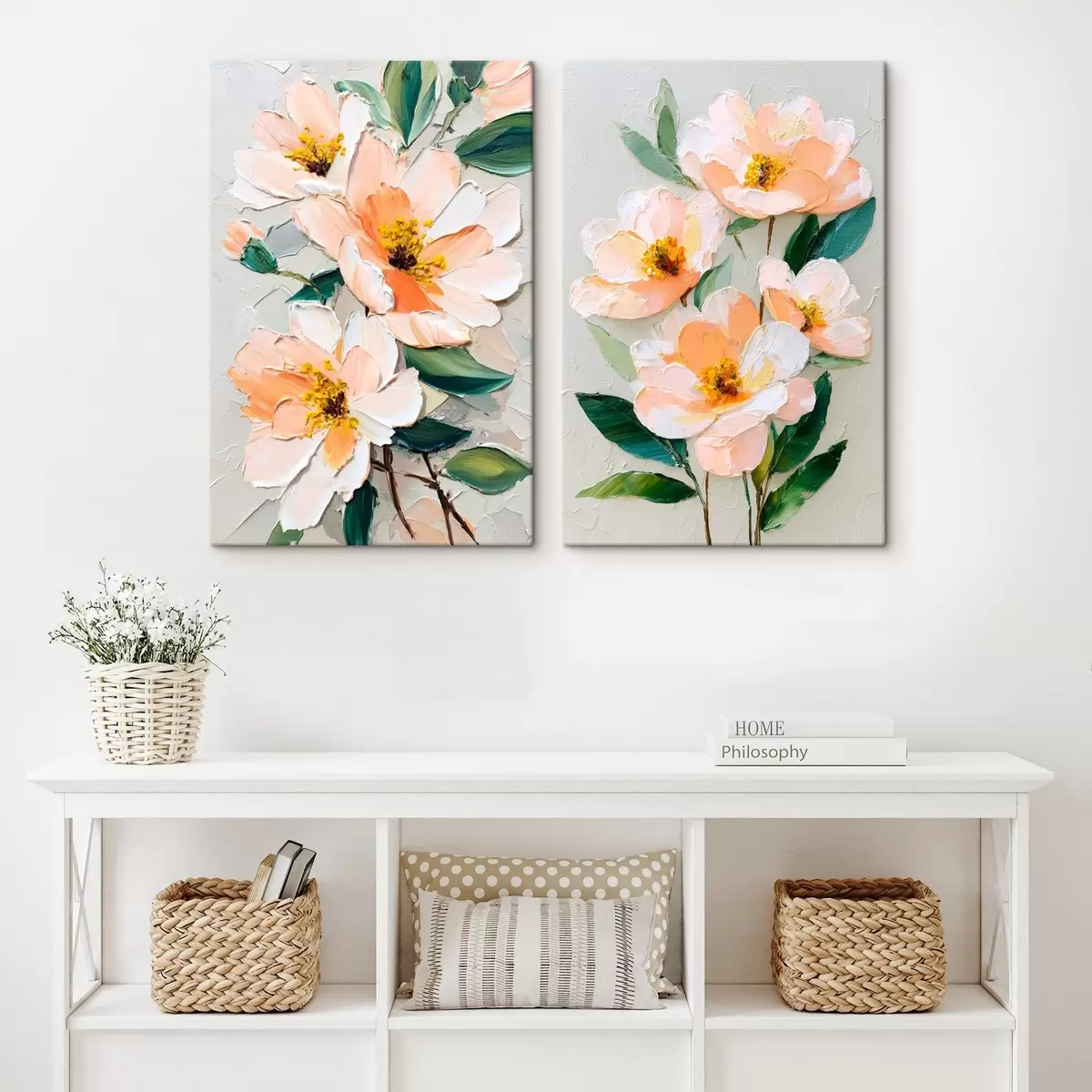 Tableau Peinture à l'emporte-pièce combinant un grand bouquet et des fleurs individuelles m00579