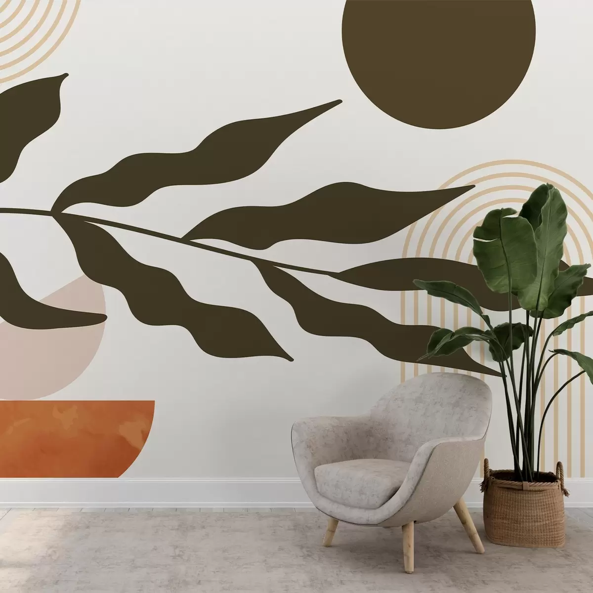 Papier peint Abstraction, feuilles, arcs linéaires w04386