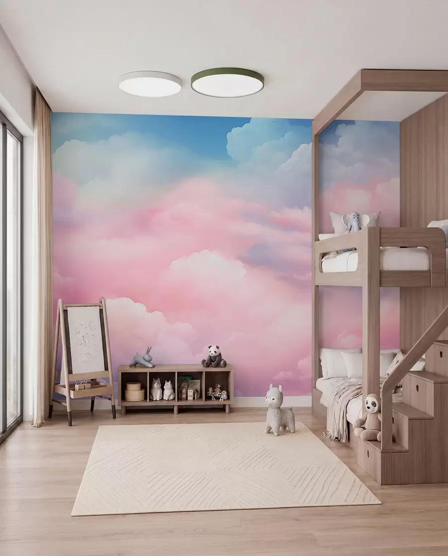 Papier peint Nuages rose bonbon w04387
