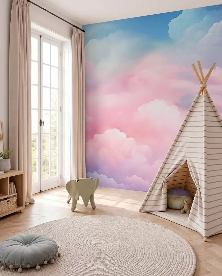 Papier peint Nuages rose bonbon w04387
