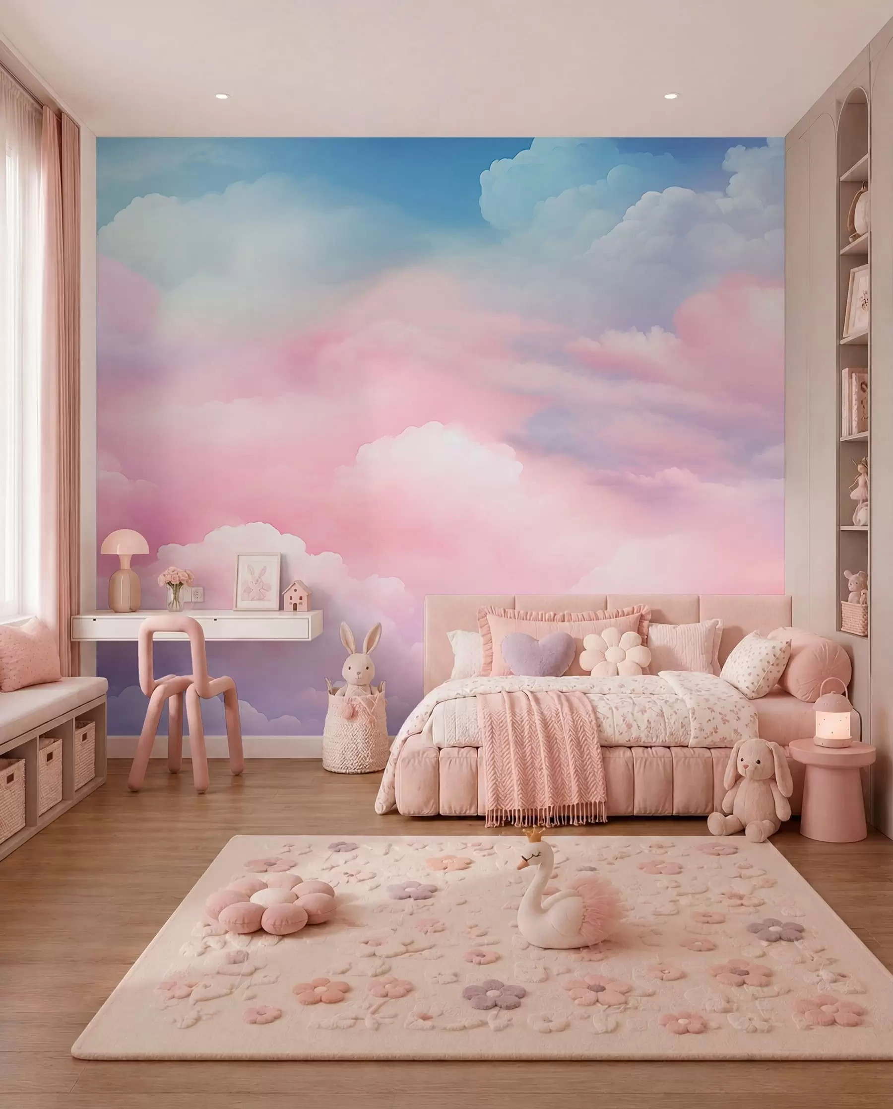 Papier peint Nuages rose bonbon w04387