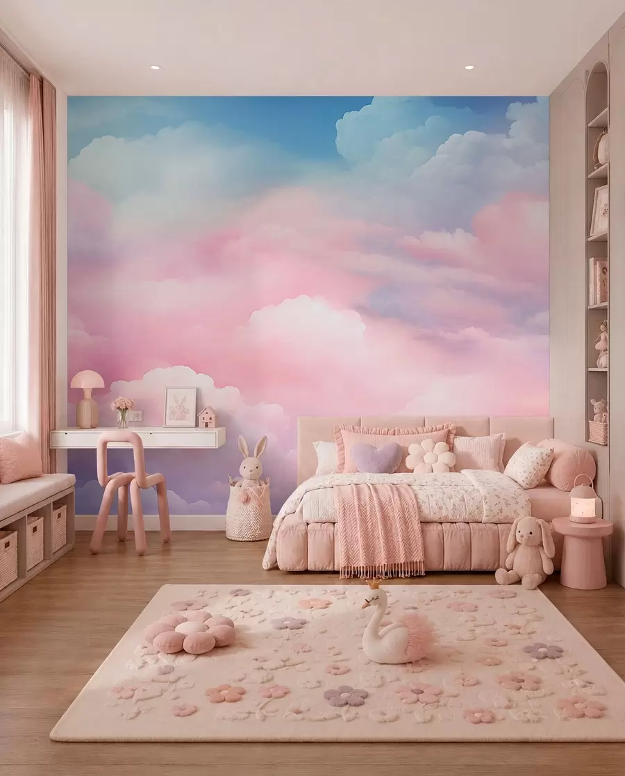 Papier peint Nuages rose bonbon w04387