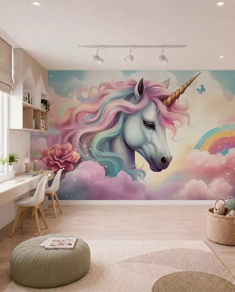 Papier peint Licorne à la crinière irisée w04372