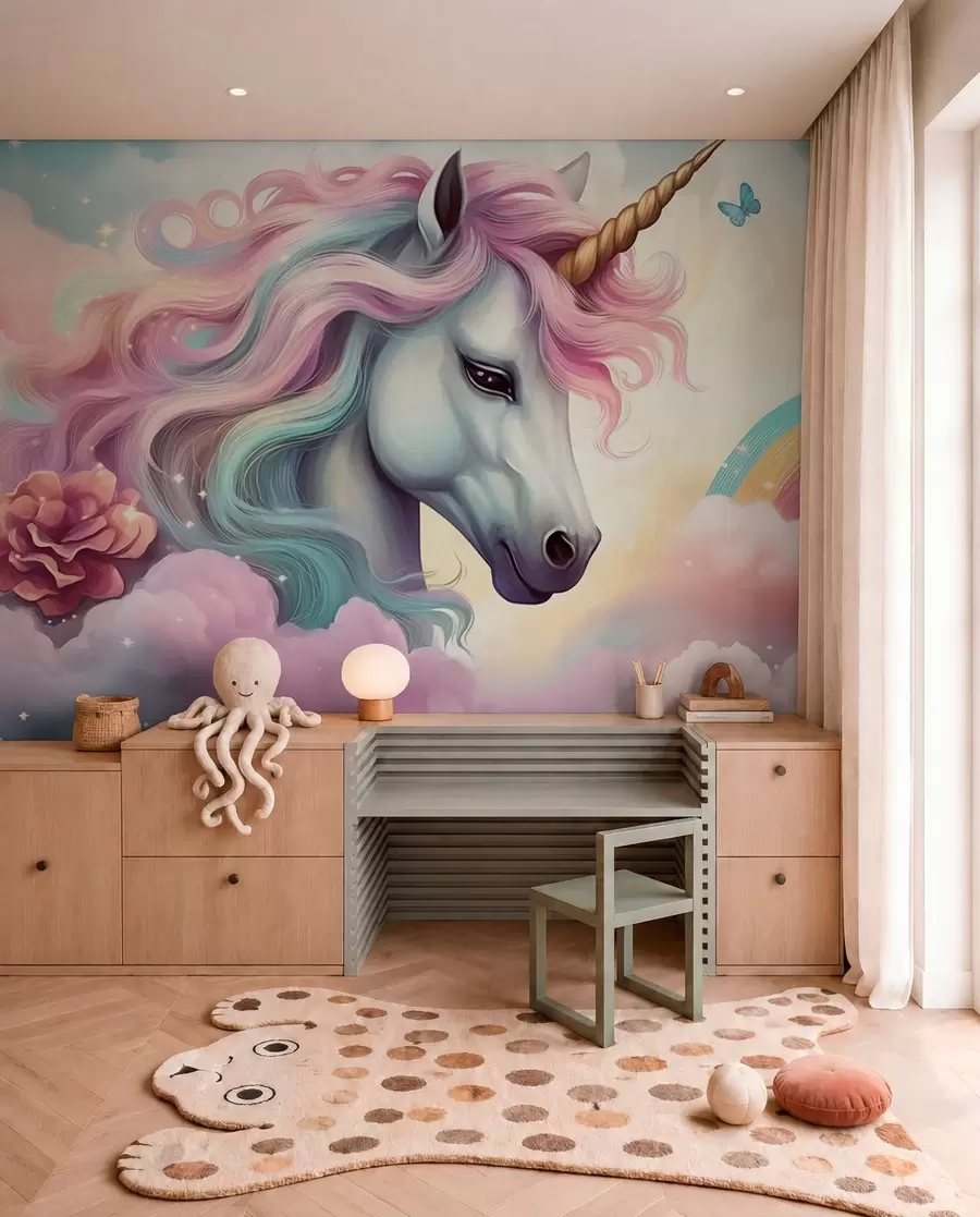 Papier peint Licorne à la crinière irisée w04372