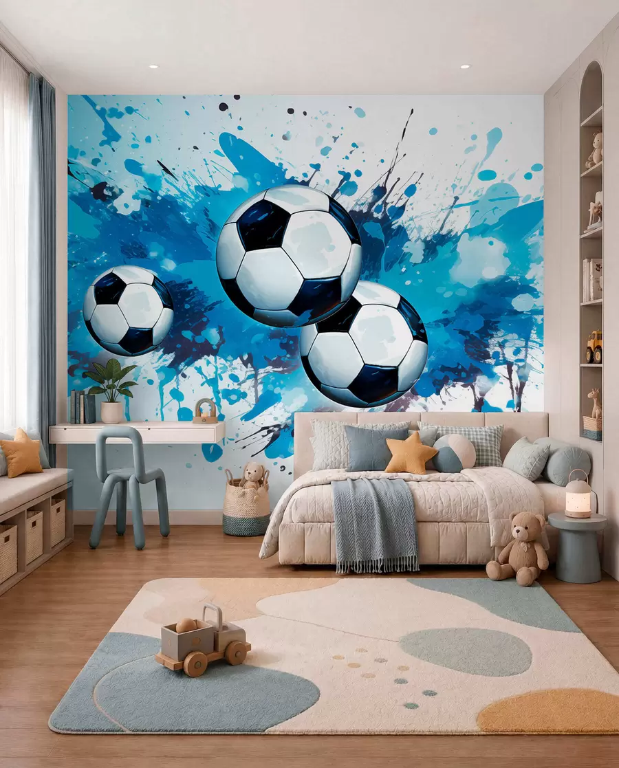 Papier peint Football en éclats bleus w04373
