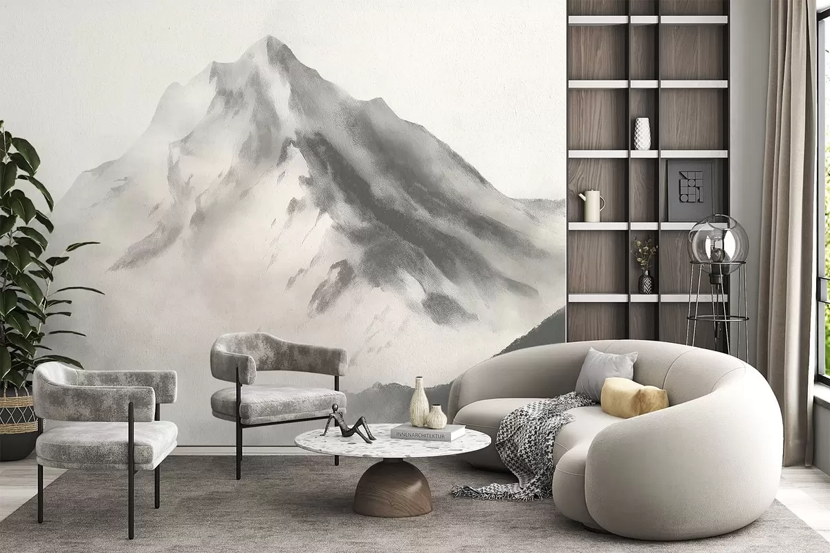 Papier peint Montagnes minimalistes dans le brouillard avec une texture fine w04374