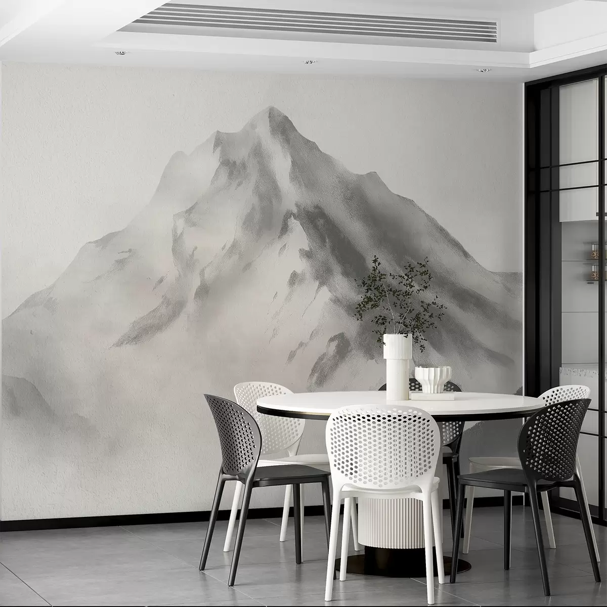 Papier peint Montagnes minimalistes dans le brouillard avec une texture fine w04374