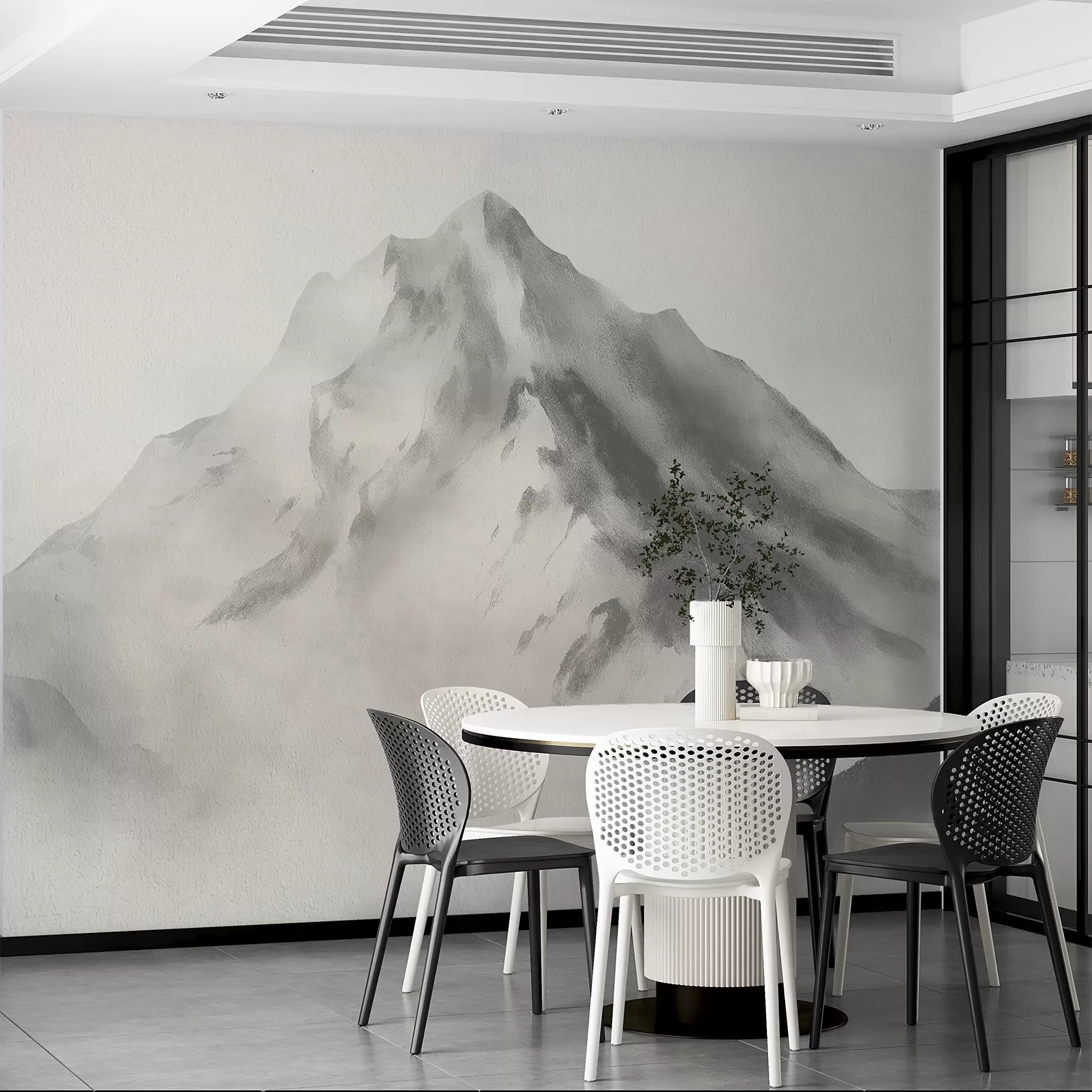 Papier peint Montagnes minimalistes dans le brouillard avec une texture fine w04374
