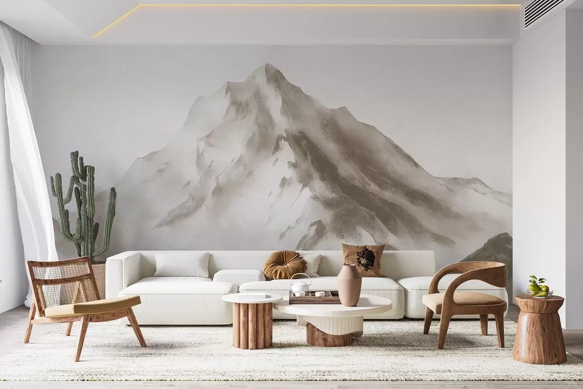 Papier peint Montagnes minimalistes dans le brouillard avec une texture fine w04374v1