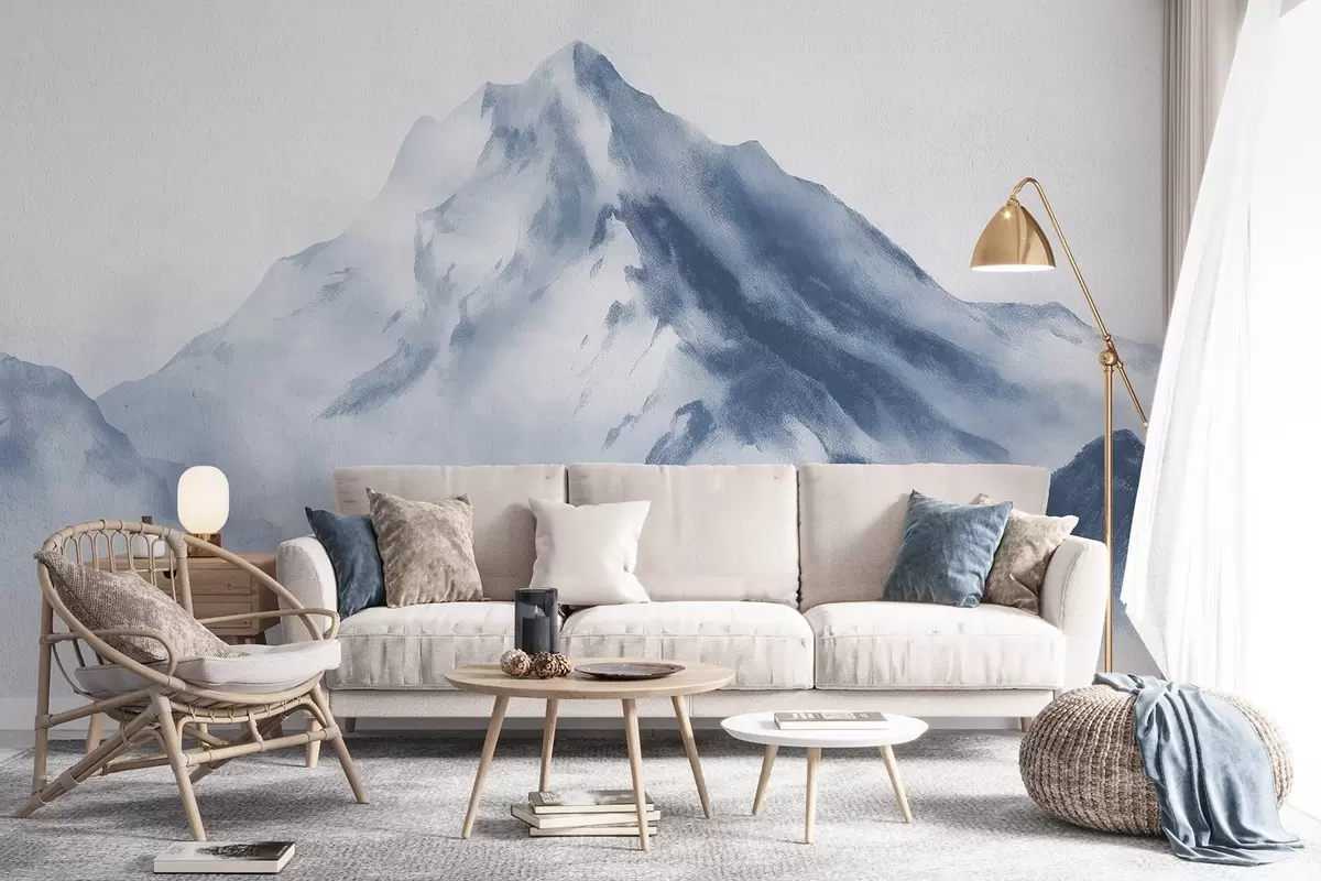 Papier peint Montagnes minimalistes dans le brouillard avec une texture fine w04374v2