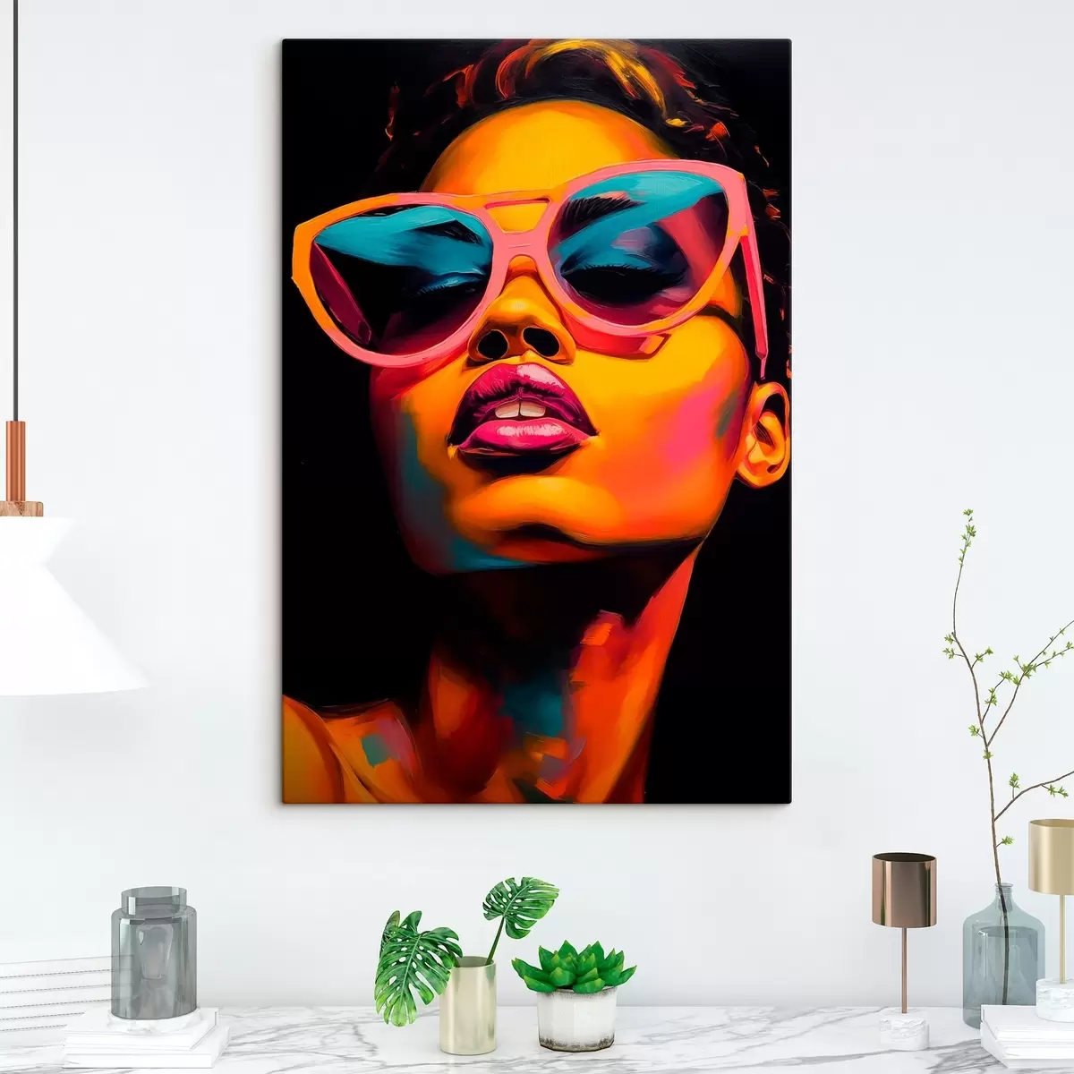 Tableau Portrait d'une femme portant des lunettes s45310