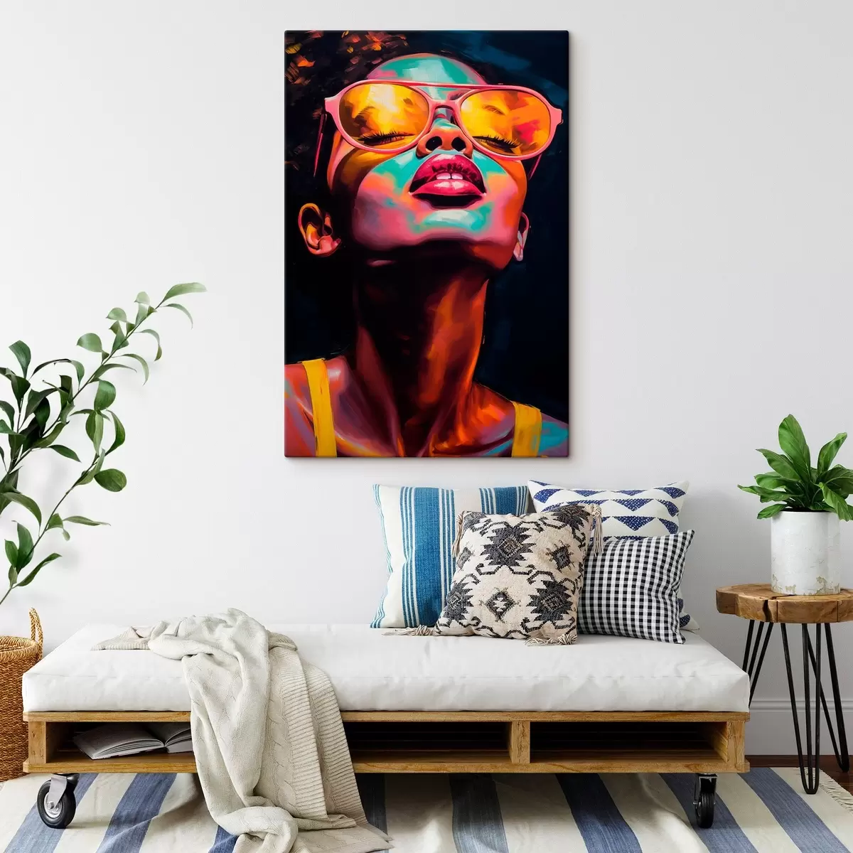 Tableau Femme portant des lunettes jaunes s45311