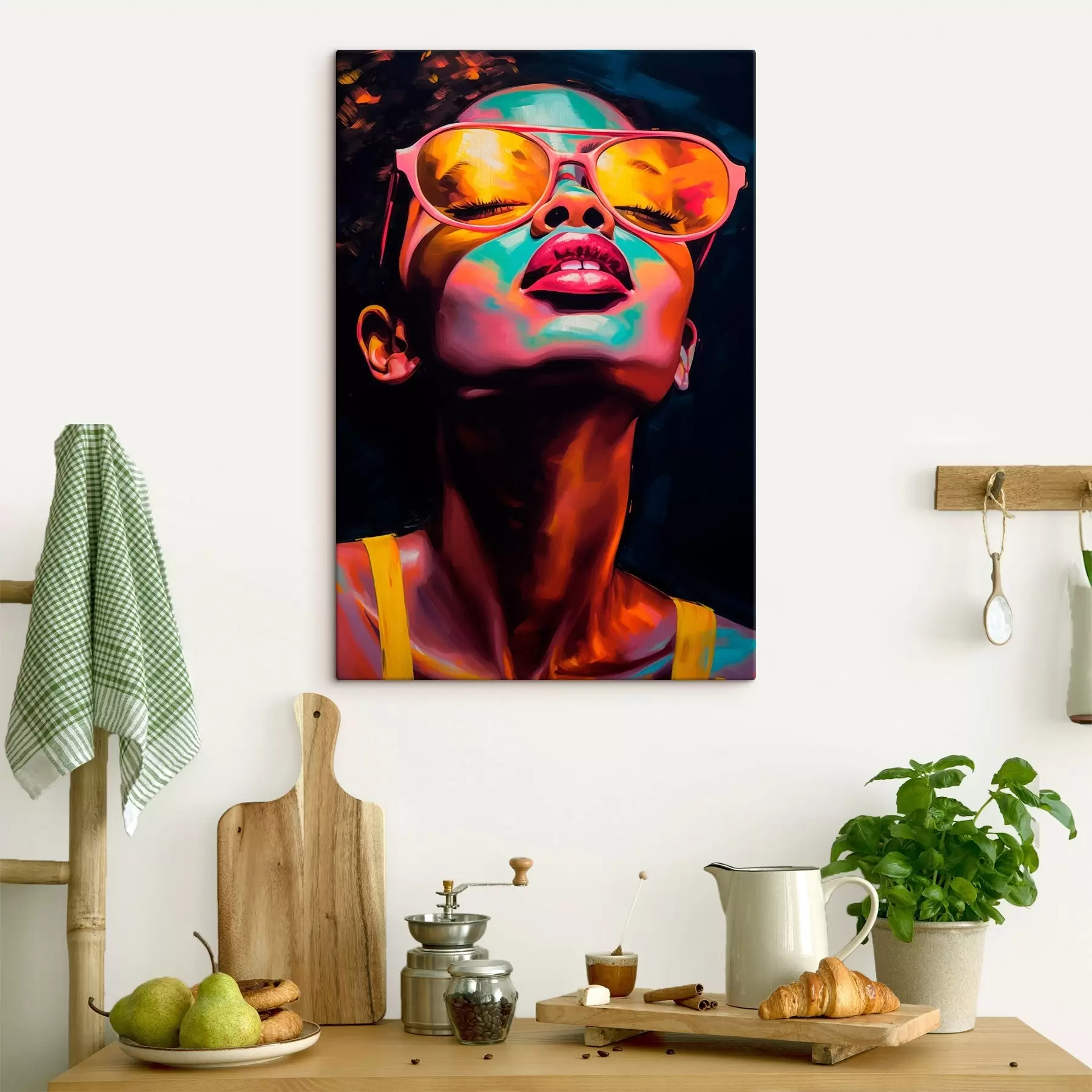 Tableau Femme portant des lunettes jaunes s45311