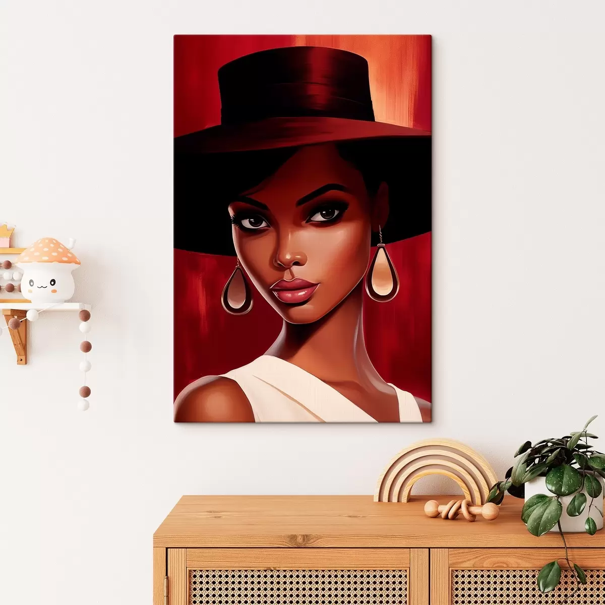 Tableau Femme avec un chapeau et des boucles d'oreilles s45322