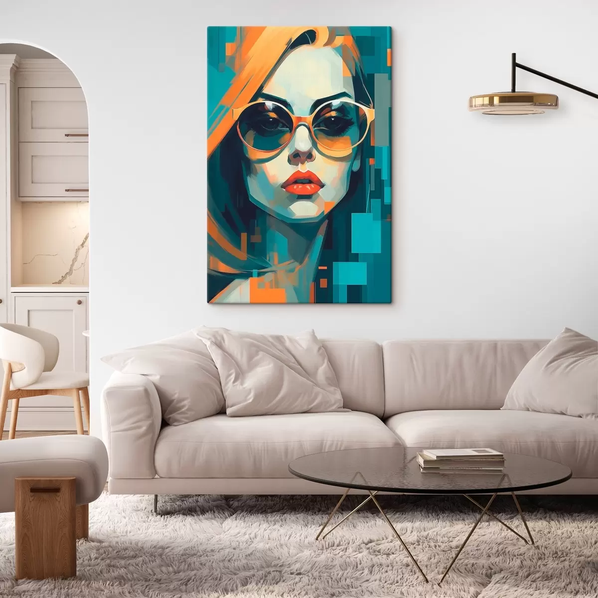 Tableau Femme portant des lunettes de soleil dans un style pop art numérique s45327