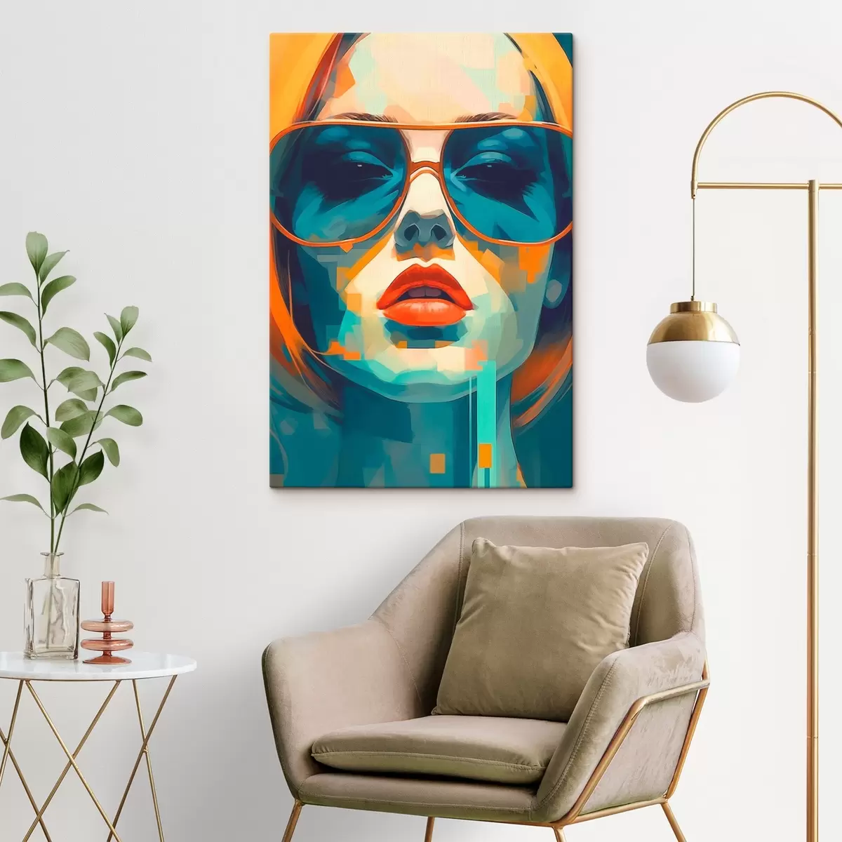Tableau Portrait abstrait d'une femme portant des lunettes de soleil s45328