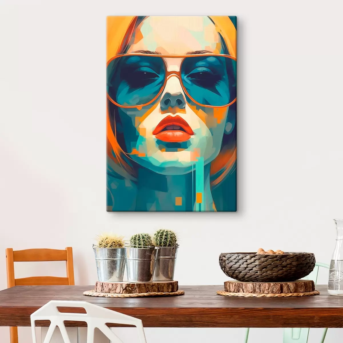 Tableau Portrait abstrait d'une femme portant des lunettes de soleil s45328