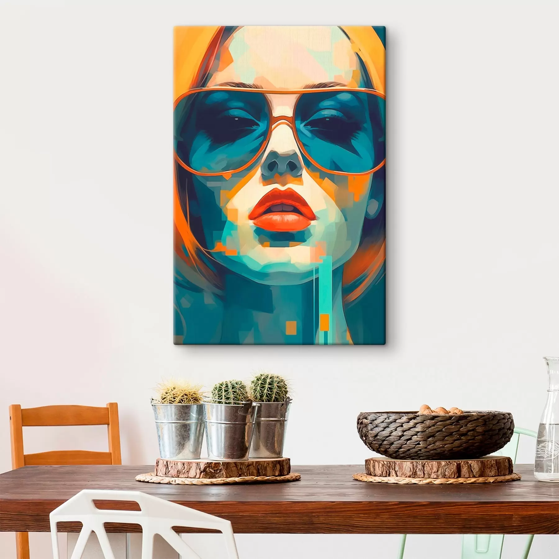 Tableau Portrait abstrait d'une femme portant des lunettes de soleil s45328