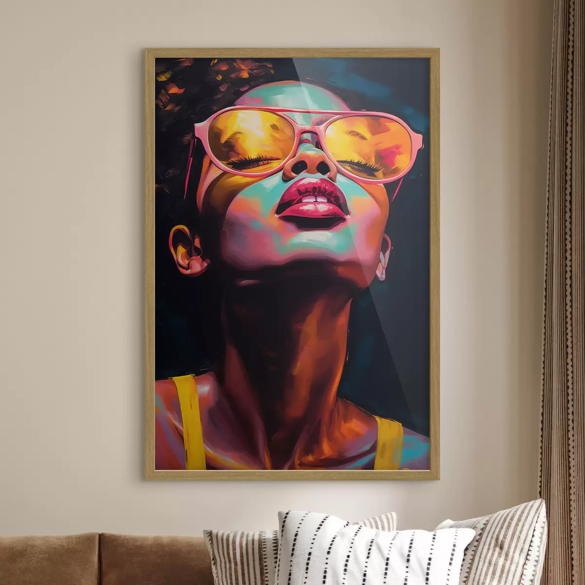 Poster Femme portant des lunettes jaunes f45311