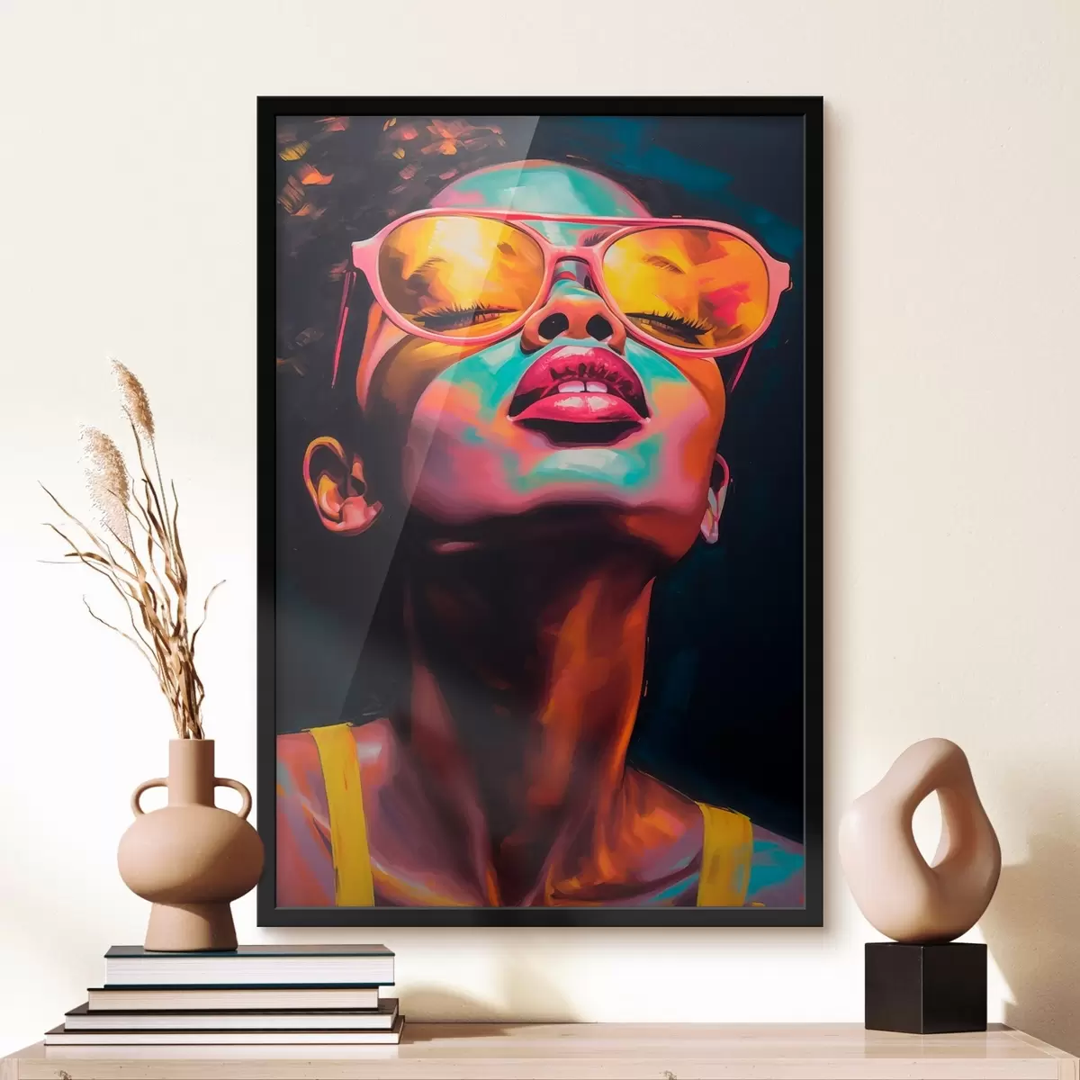 Poster Femme portant des lunettes jaunes f45311