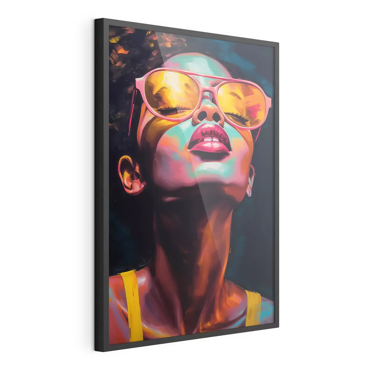 Poster Femme portant des lunettes jaunes f45311