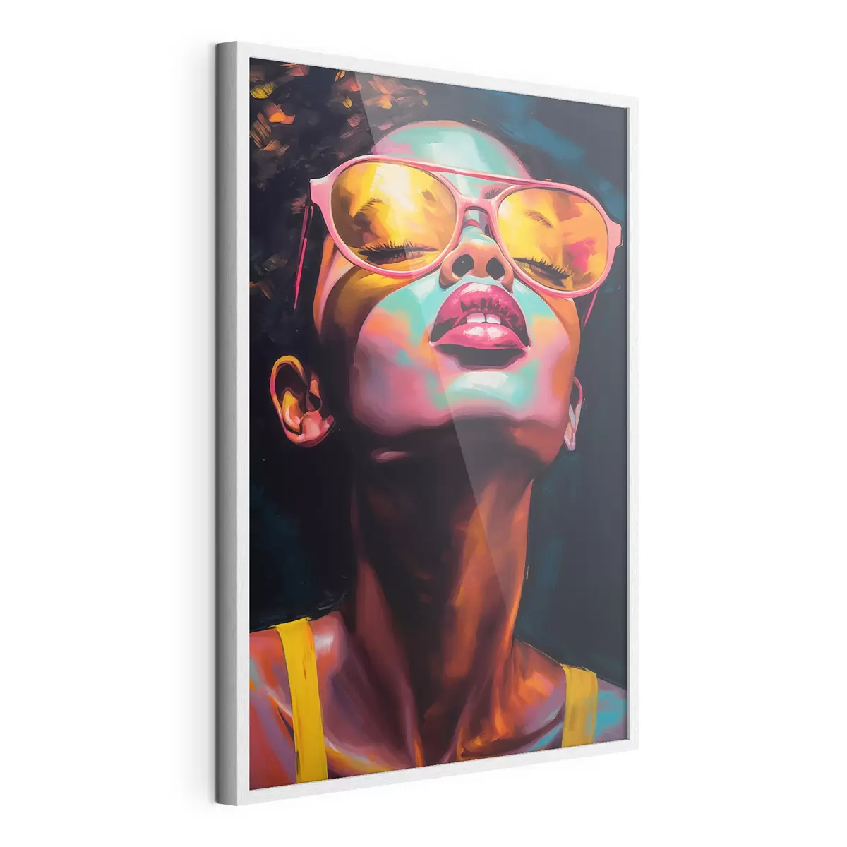 Poster Femme portant des lunettes jaunes f45311