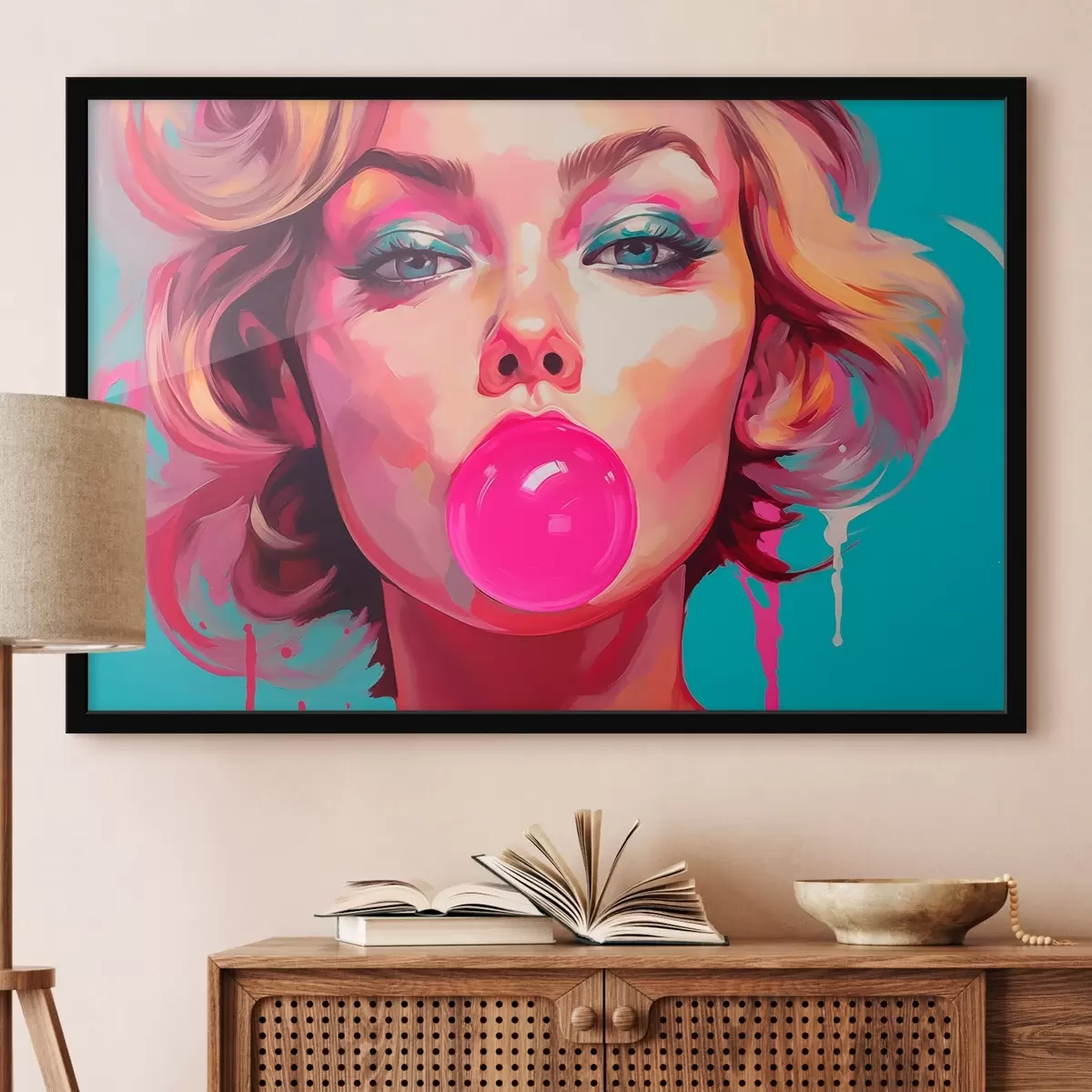 Poster Fille avec un chewing-gum rose f45321
