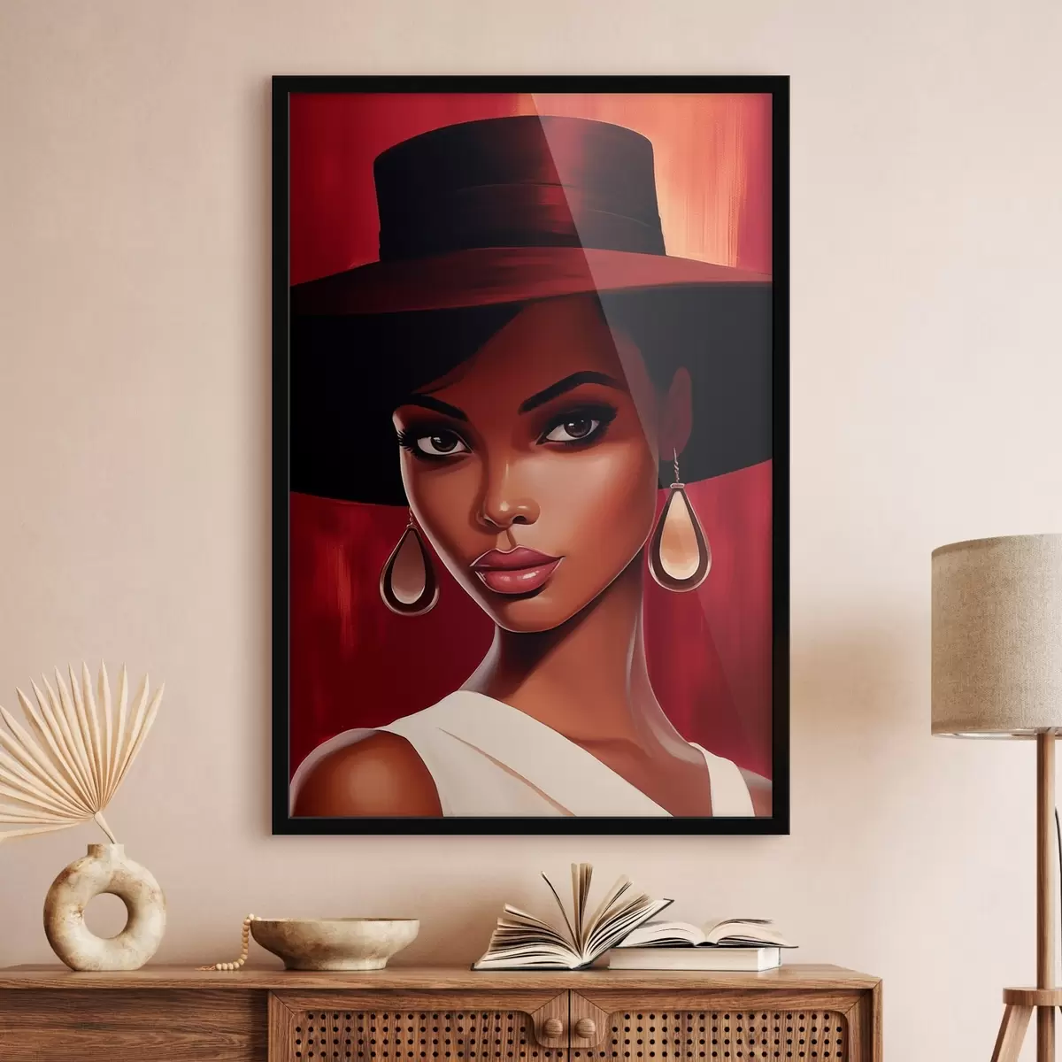 Poster Femme avec un chapeau et des boucles d'oreilles f45322