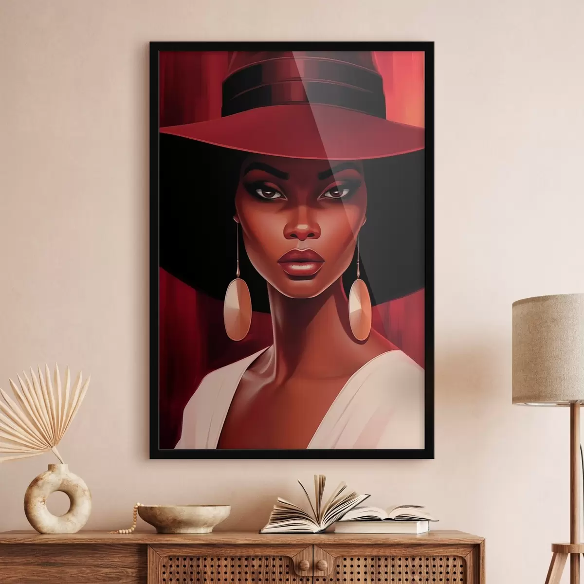 Poster Femme avec un chapeau et des boucles d'oreilles rondes f45325