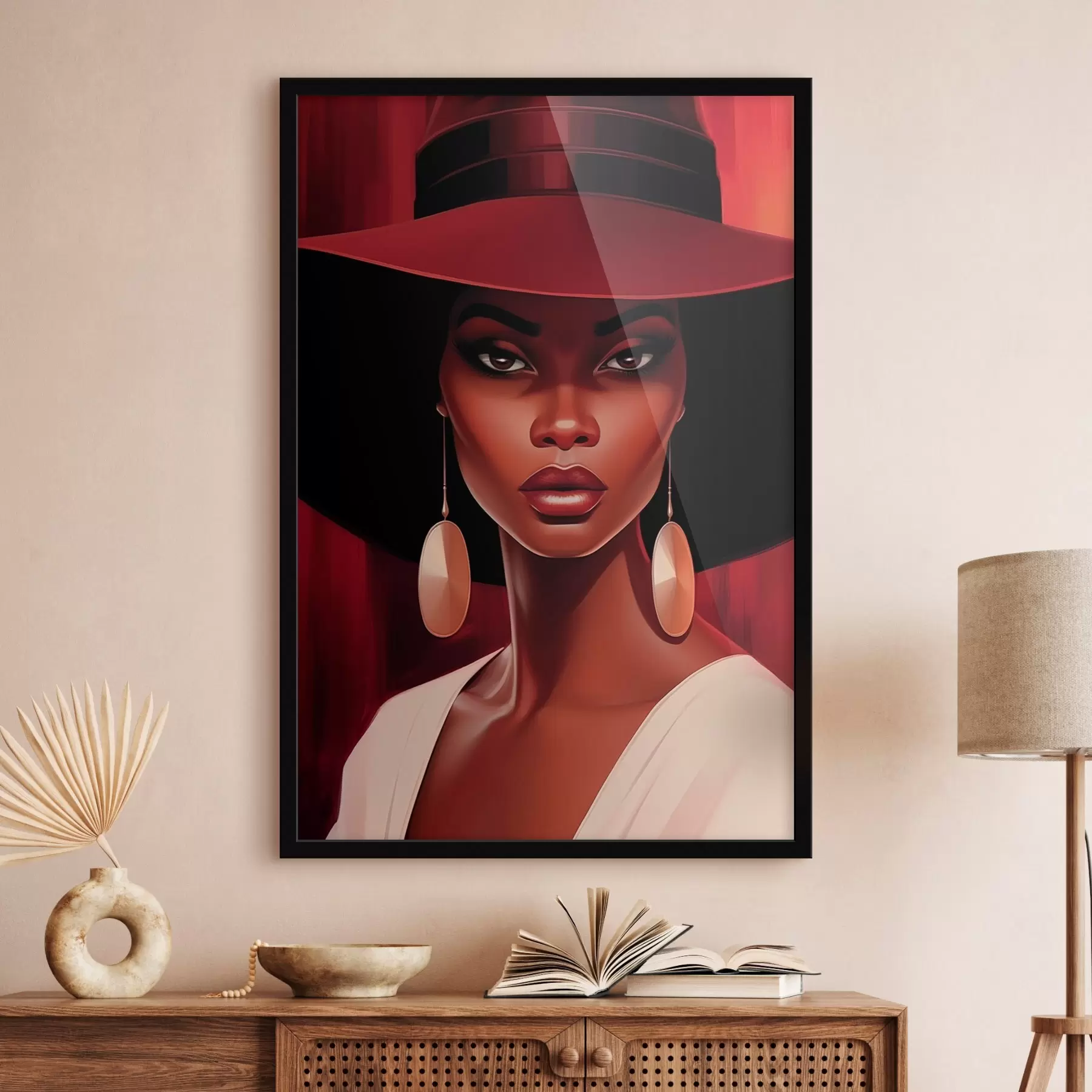 Papier peint Femme avec un chapeau et des boucles d'oreilles rondes f45325