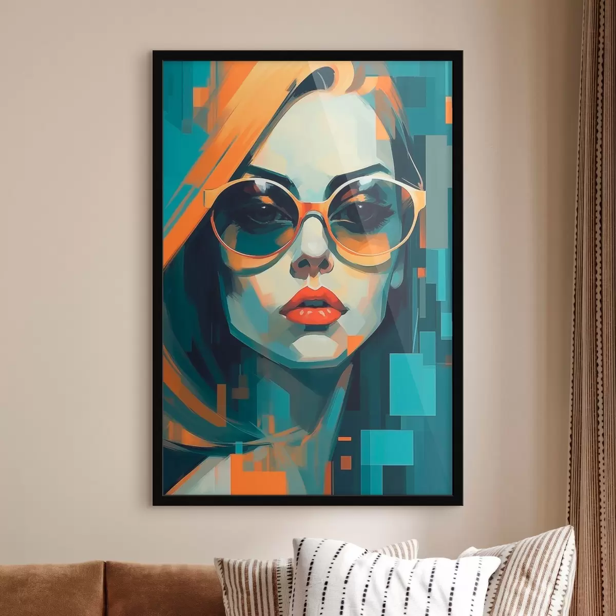 Poster Femme portant des lunettes de soleil dans un style pop art numérique f45327