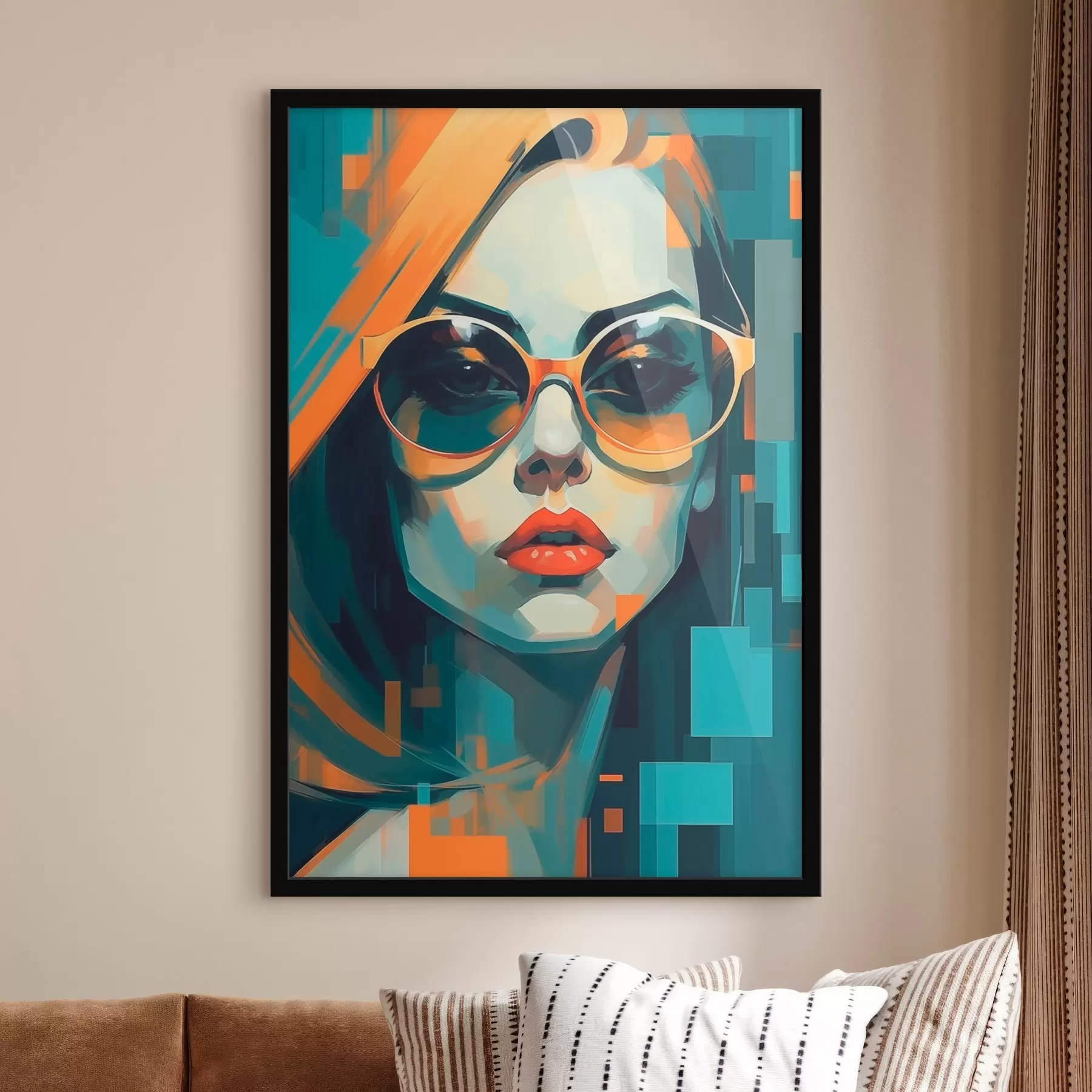 Papier peint Femme portant des lunettes de soleil dans un style pop art numérique f45327