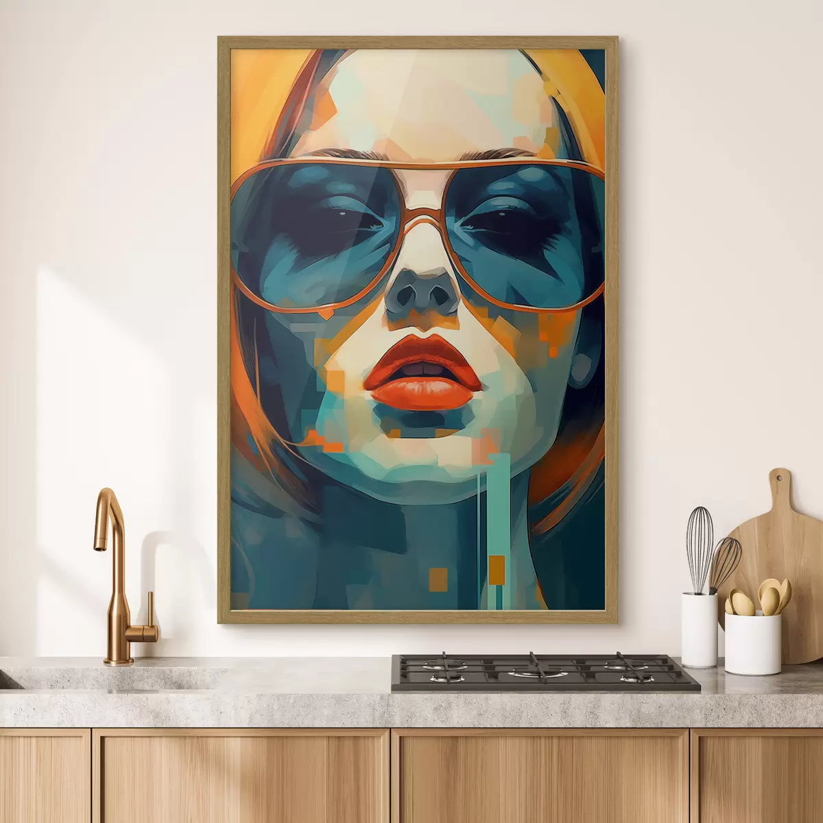 Poster Portrait abstrait d'une femme portant des lunettes de soleil f45328