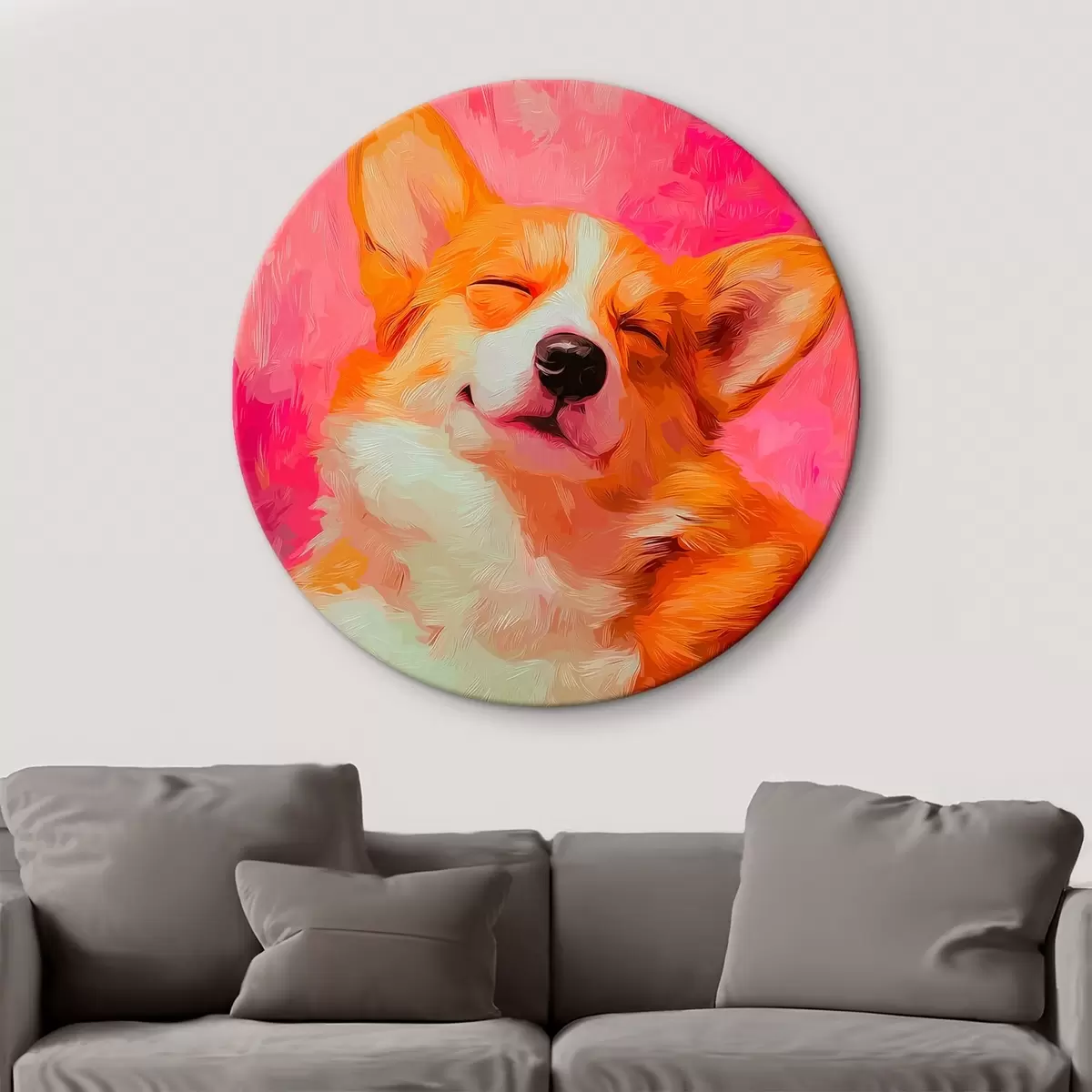 Tableaux rondes Chien Corgi r45312