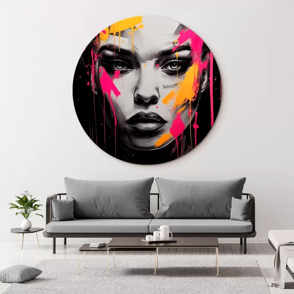 Tableaux rondes Portrait de femme en noir et blanc r45319