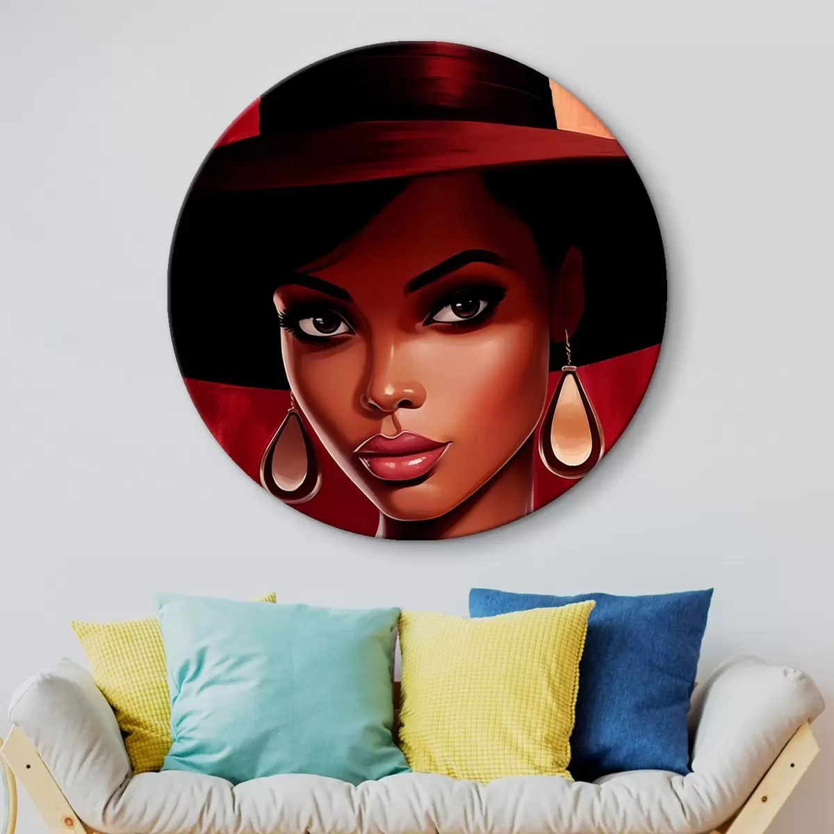 Tableaux rondes Femme avec un chapeau et des boucles d'oreilles r45322