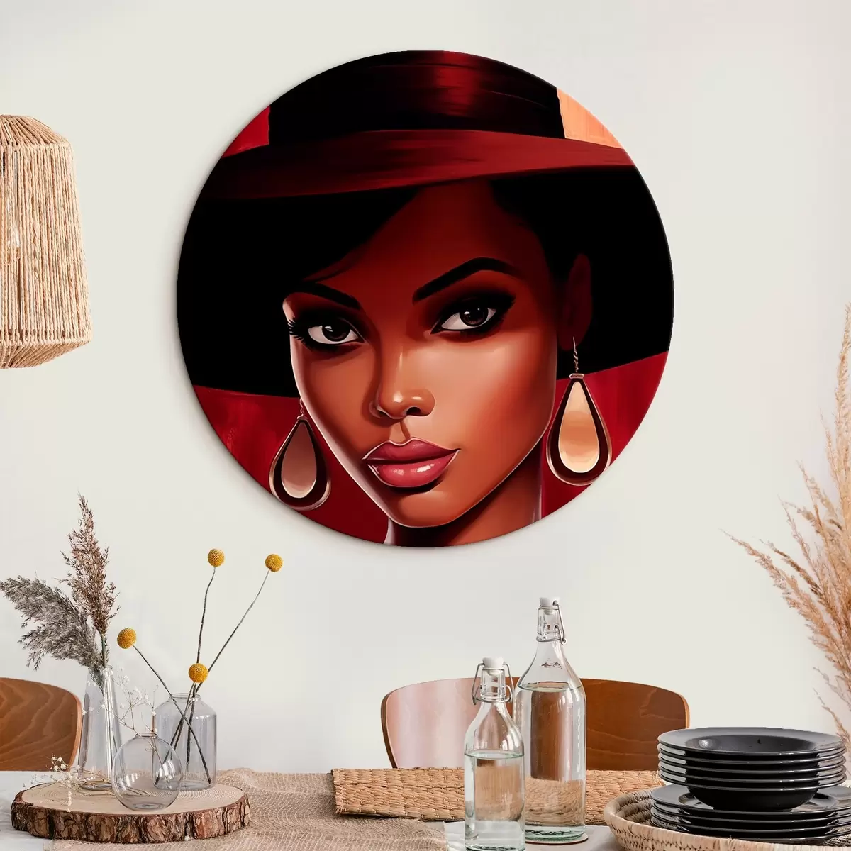 Tableaux rondes Femme avec un chapeau et des boucles d'oreilles r45322