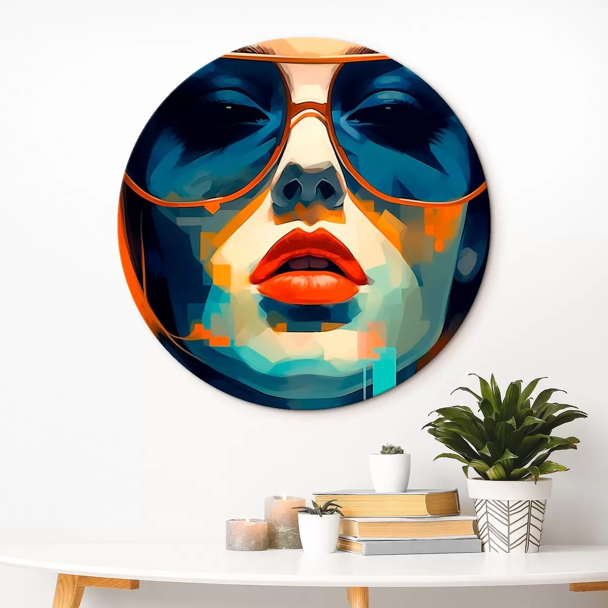 Tableaux rondes Portrait abstrait d'une femme portant des lunettes de soleil r45328
