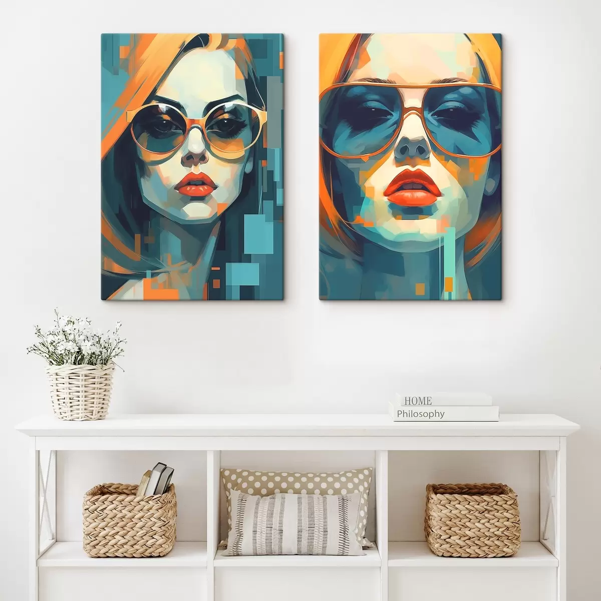 Tableau Portraits de femmes portant des lunettes dans le style de l'abstraction numérique m00587