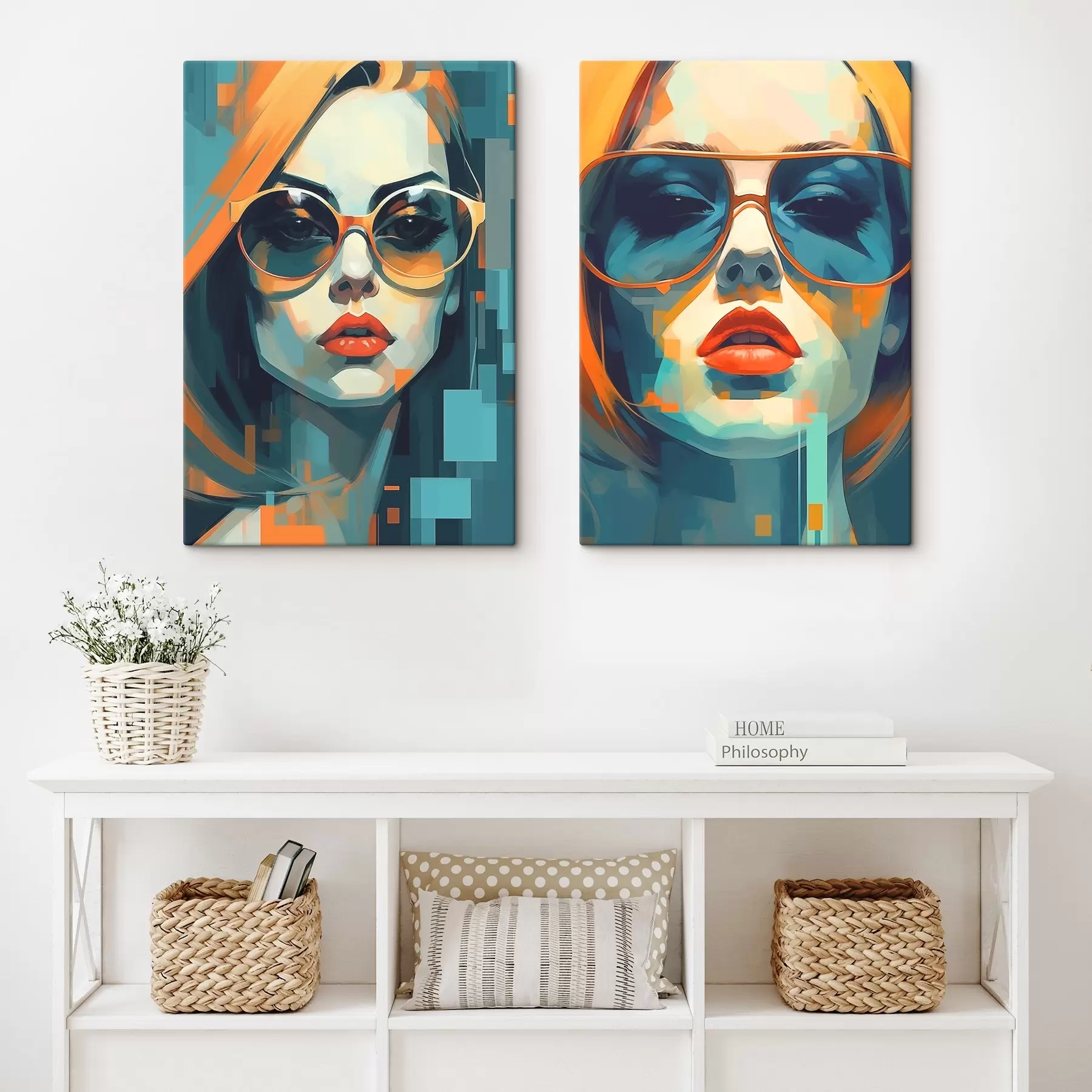 Tableau Portraits de femmes portant des lunettes dans le style de l'abstraction numérique m00587