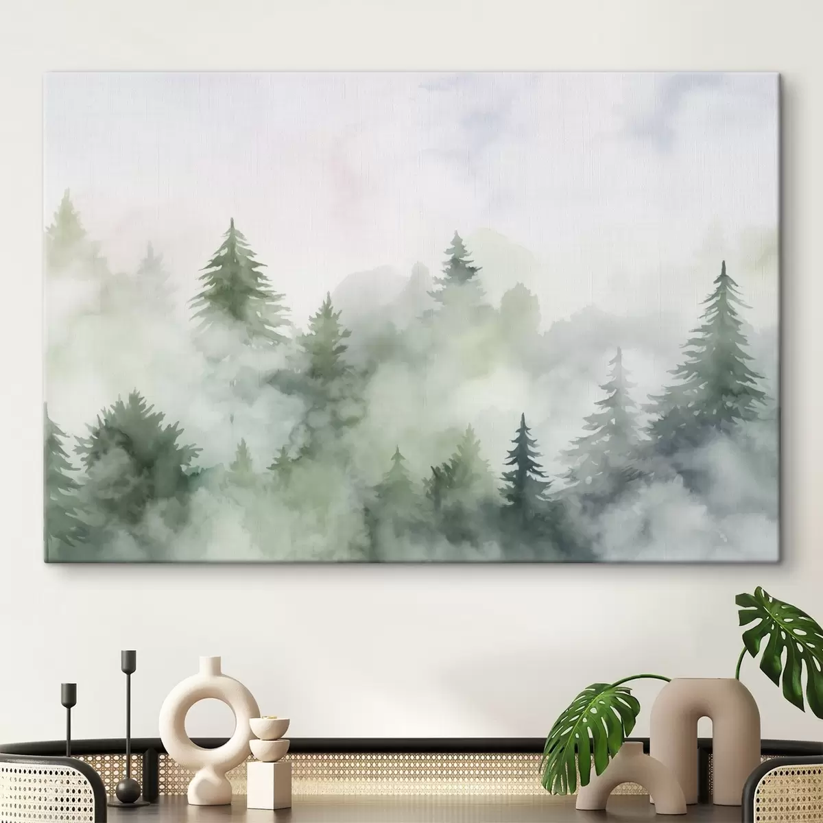 Tableau Forêt dans le brouillard imitation aquarelle s45343