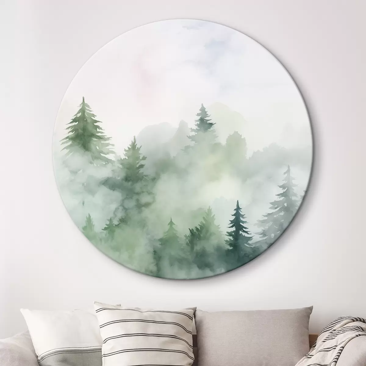 Tableaux rondes Forêt dans le brouillard imitation aquarelle r45343