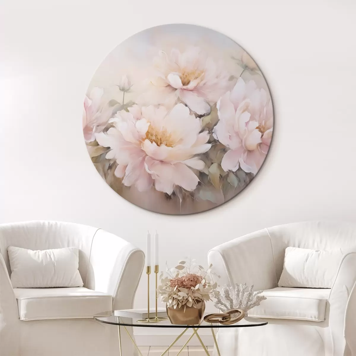 Tableaux rondes Peinture imitation pivoines r45345