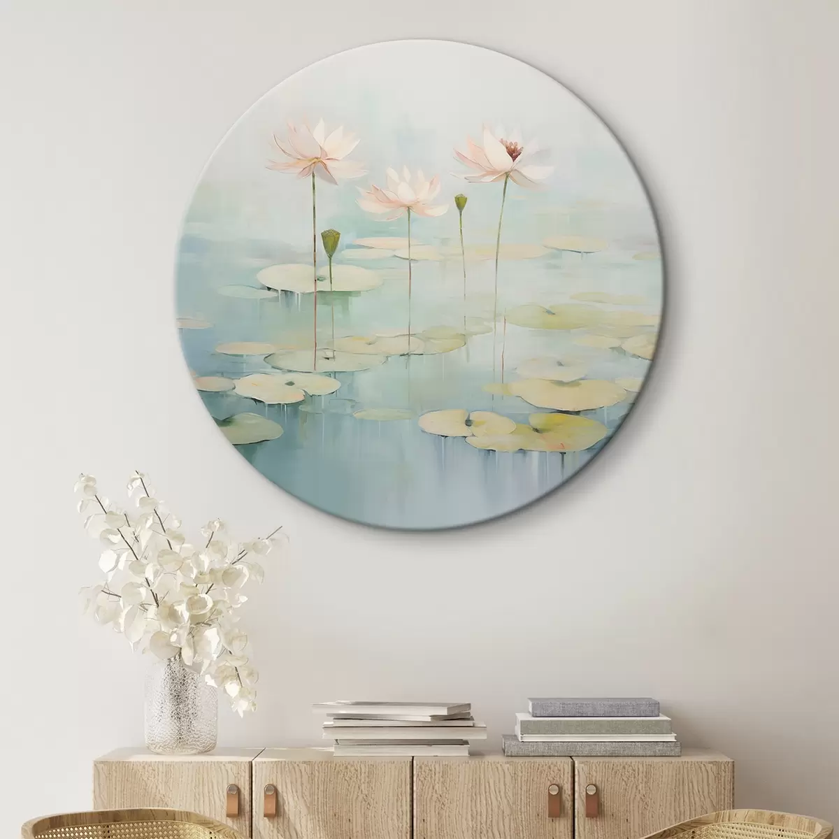 Tableaux rondes Feuilles de lotus et fleurs sur l'étang r45350