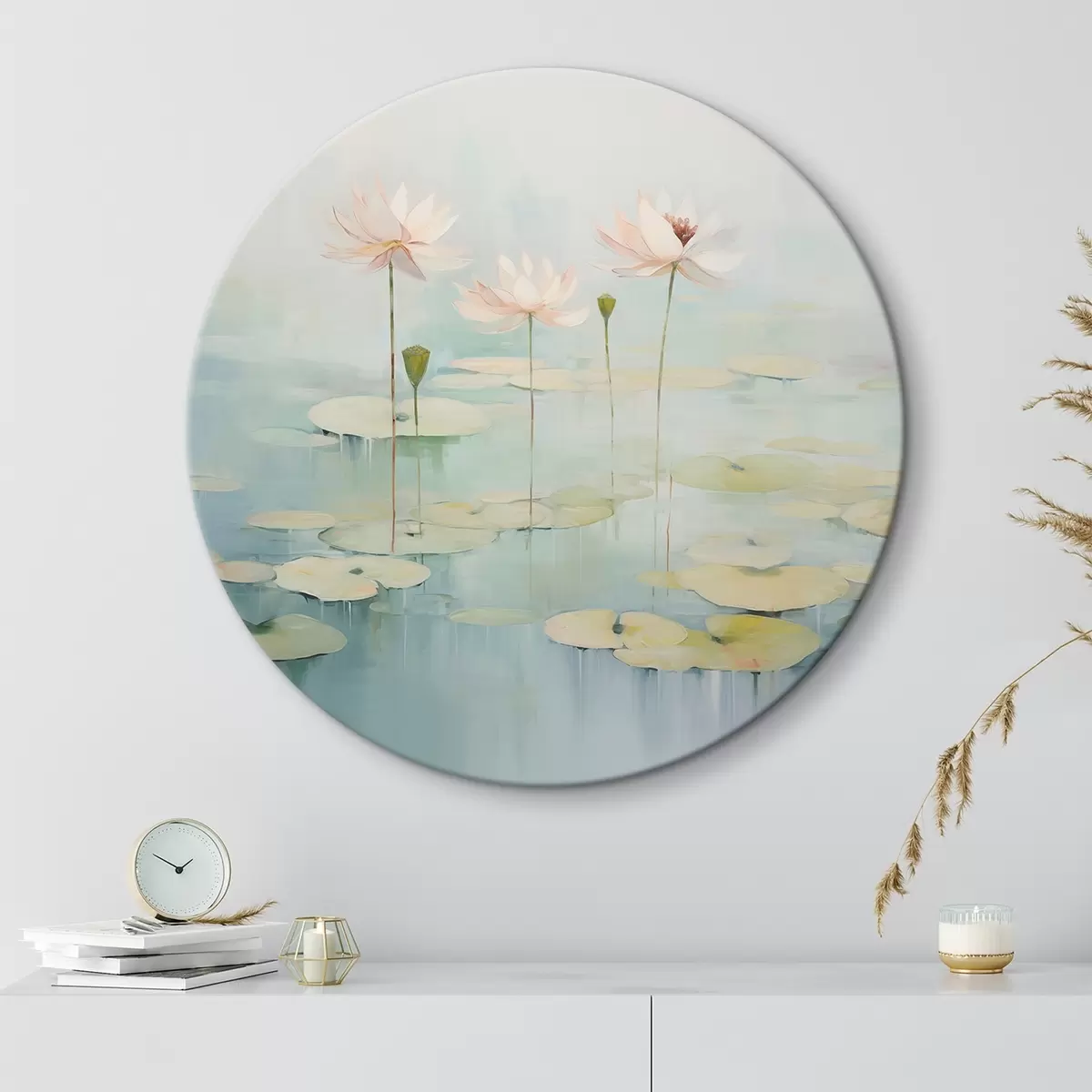 Tableaux rondes Feuilles de lotus et fleurs sur l'étang r45350