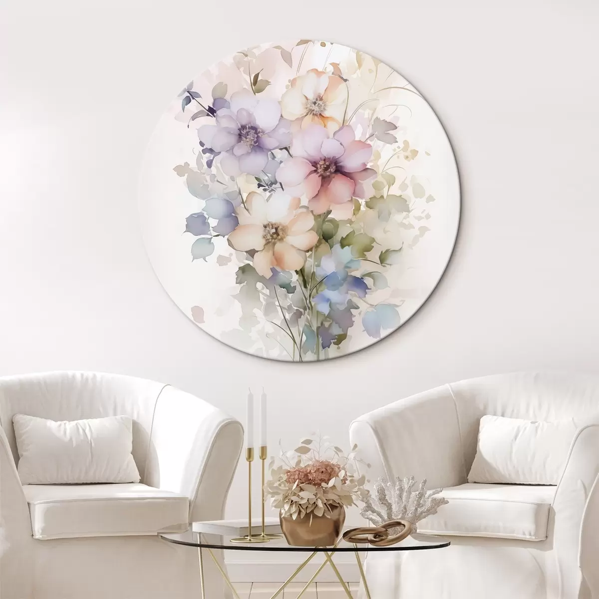 Tableaux rondes Fleurs imitation aquarelle r45354
